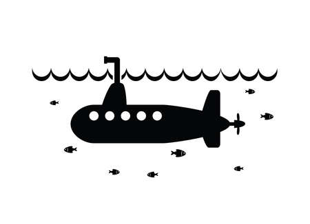 vector black and white illustration of submarineのイラスト素材