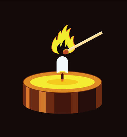 vector illustration of a small burning candle and match fireのイラスト素材