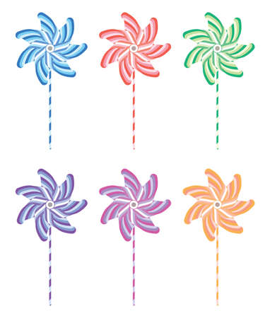 colorful and striped pinwheel setのイラスト素材