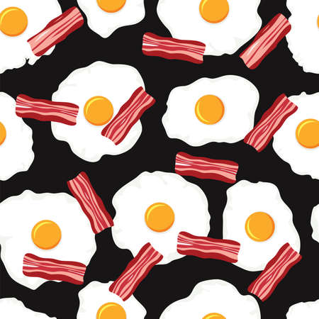 seamless breakfast pattern with fried eggs and bacon slicesのイラスト素材