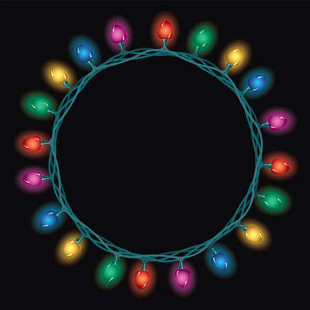 round border of christmas light lamps on black background with copy spaceのイラスト素材