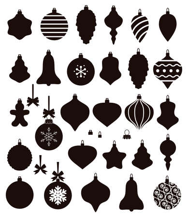 black and white collection of christmas ball shapesのイラスト素材