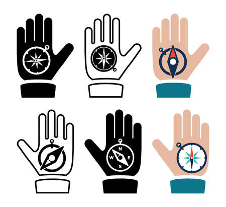vector collection of compass in hand flat iconsのイラスト素材