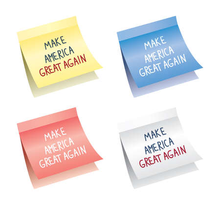 vector paper notes isolated on white background with make america great again words, reminder for every american patriot, eps10 illustrationのイラスト素材