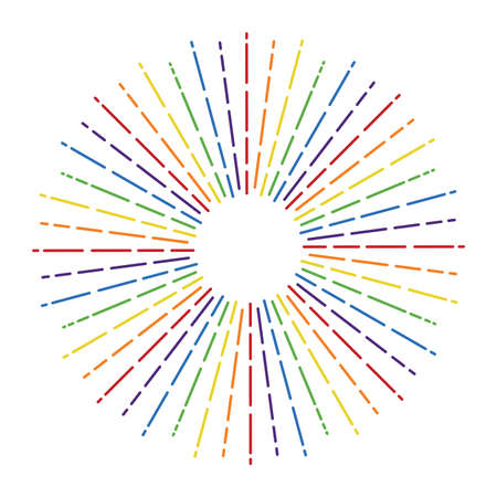 vector starburst in rainbow colors, retro fireworks design, colorful sunburst illustrationのイラスト素材