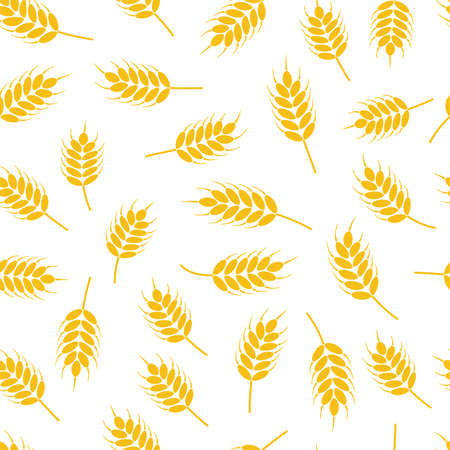 vector seamless wheat or rye pattern, abstract agricultural  yellow ornament on white backgroundのイラスト素材
