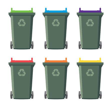vector set of recycling wheelie bin icons. isolated on white backgroundのイラスト素材