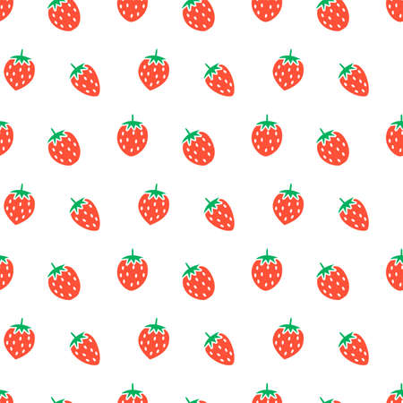 Vector seamless strawberry fruit pattern, white background designのイラスト素材