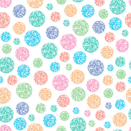 Vector seamless pattern of round colorful circles on white background, grunge retro styleのイラスト素材