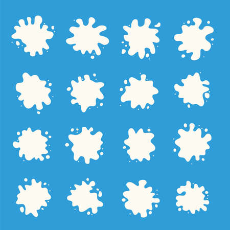 vector milk splash collection, white splashes isolated on blue background, design for dairy product illustrationのイラスト素材