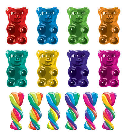 vector gummy bear candies and twisted lollies isolated on white backgroundのイラスト素材