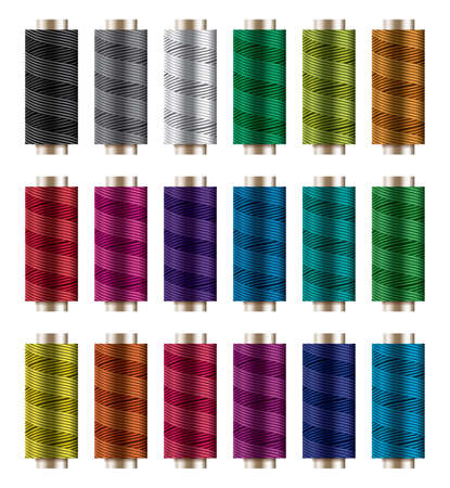 vector set of colorful spools. thread reels isolated on white background. sewing craft icons. cotton bobbins collection as needlework or embroidery symbols. eps10のイラスト素材