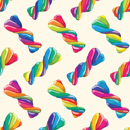 vector seamless pattern of twisted lollies, colorful candy backgroundのイラスト素材
