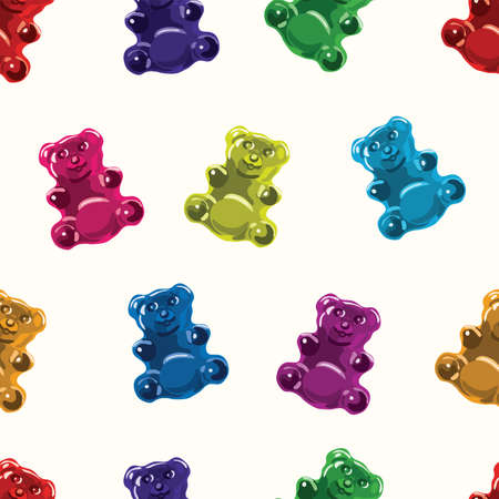 vector seamless gummy bear candies pattern. colorful assorted candy bearsのイラスト素材