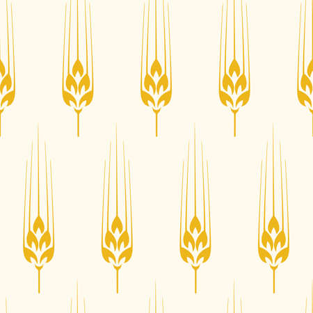 vector seamless wheat, barley or rye background pattern, abstract agricultural yellow ornament with crop harvest symbolsのイラスト素材