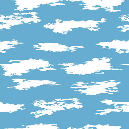 vector seamless clouds in the sky pattern of white abstract cloudlike shapes on blue background, repeat textile graphic of clouds in the skyのイラスト素材
