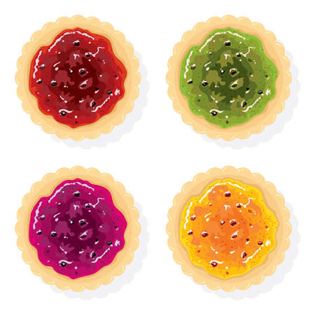 vector jam pie set. fruit tart with tasty berry jam filling isolated on white background.のイラスト素材