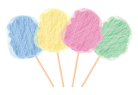 vector colorful candy cotton set isolated on white background. collection of sweet fluffy sugar clouds, flat design style.のイラスト素材