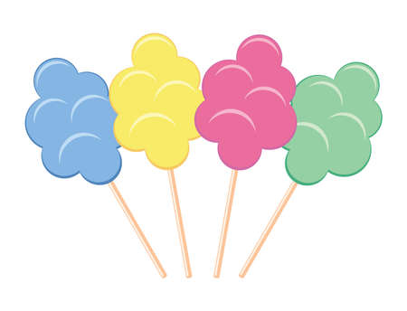 vector colorful candy cotton set isolated on white background. collection of sweet fluffy sugar clouds.のイラスト素材