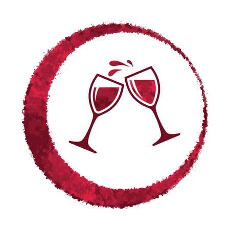 Red wine glass splash inside a red wine stain circle.のイラスト素材