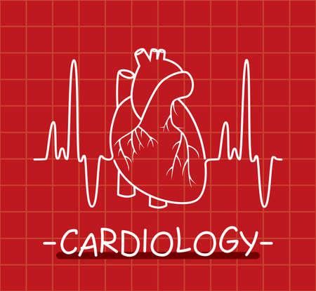 Vector human heart and heartbeat thin line as medical symbol of cardiology. Ekg heart pulse chart illustration.のイラスト素材