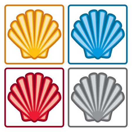vector sea shell icons isolated on white background. yellow, red, blue and gray seashell symbols. colorful collection of ocean scallop animal pictogram. simple flat style graphic of seashellsのイラスト素材