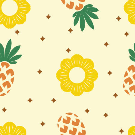 vector seamless pineapple pattern. repeating summer background with whole pineapples and pineapple...