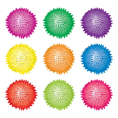 vector set of colorful pom poms. fur fluffy balls isolated on white background. birthday pompom decor design. collection of decorative pomponsのイラスト素材