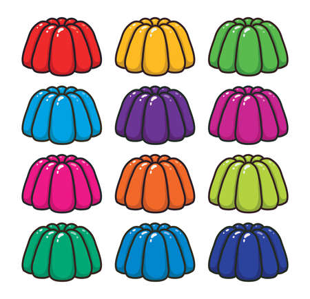 vector set of fruit jelly. mould gelatin puddings isolated on white background. colorful dessert jello icons. clipart jelly collectionのイラスト素材
