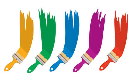 vector set of artist colorful paint brushes isolated on white background. collection of paintbrush tools. paint brush flat iconsのイラスト素材