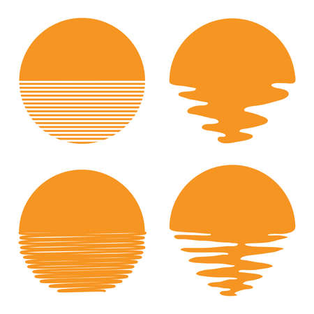 vector sunset or sunrise icons. sun and sea logo for nature and travel background illustrations. set of flat symbols of sunsets and sunrisesのイラスト素材