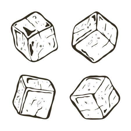 vector black and white ice cubes. transparent ice cube chunks isolated on white backgroundのイラスト素材