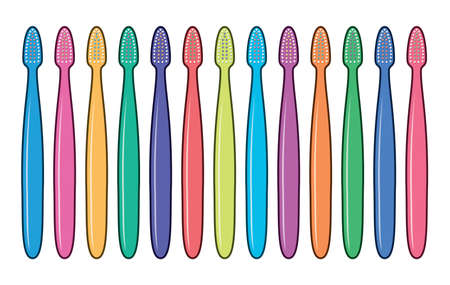 vector set of colorful toothbrushes isolated on white background. tooth brush collection with no toothpaste. dental hygiene care symbol. plastic toothbrush for clean and healthy teethのイラスト素材
