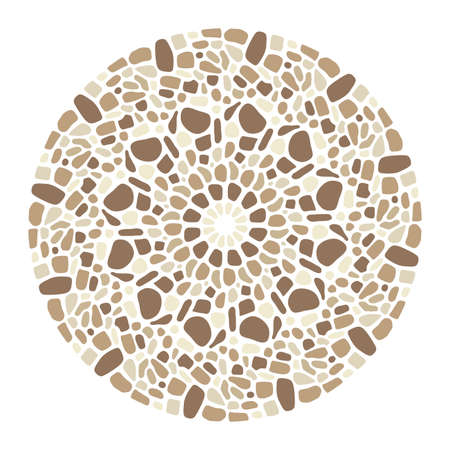 vector abstract colorful mosaic round pattern. pebble stone mosaic circle background, brown colorsのイラスト素材
