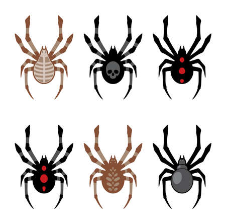 vector set of spider icons. collection of cartoon spiders isolated on white backgroundのイラスト素材