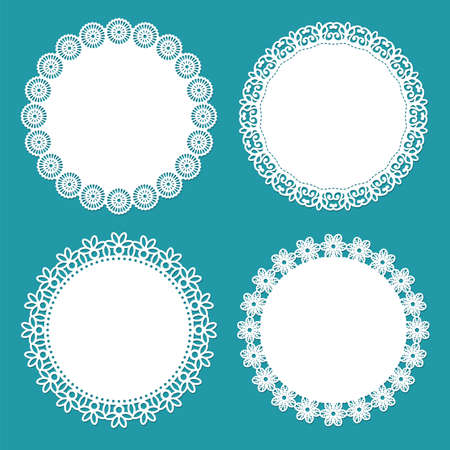 vector doily lace round patterns. set of paper floral ornaments for lace designのイラスト素材