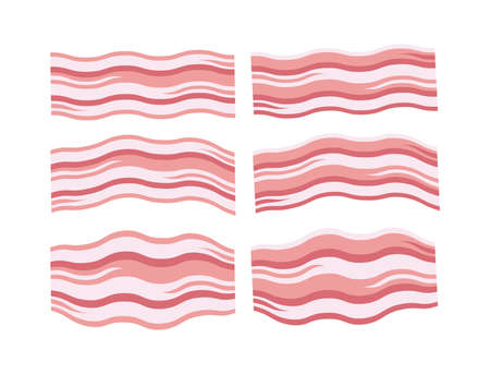vector breakfast icons of fresh bacon slices. flat design of ham bacon sliceのイラスト素材