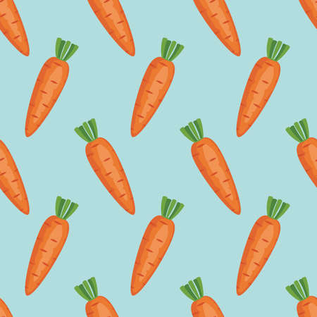 vector seamless background pattern of whole carrots isolated on blue background. fresh carrot vegetable for healthy dietのイラスト素材