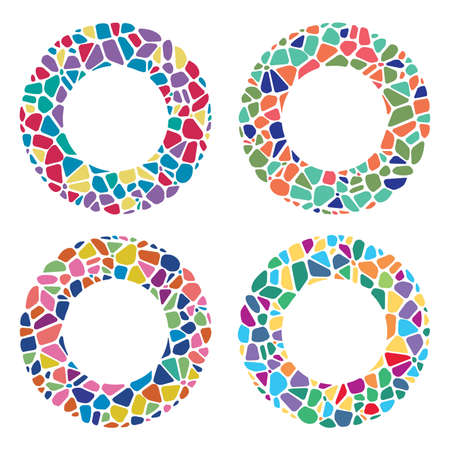 Set of abstract colorful mosaic round patterns isolated on whiteのイラスト素材