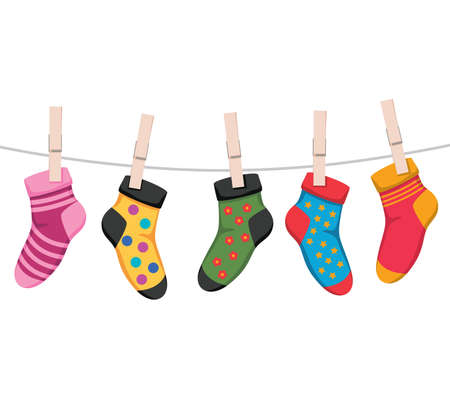 vector socks isolated on white background. cotton or wool sock design for laundry background illustrations. colorful socks symbolsのイラスト素材