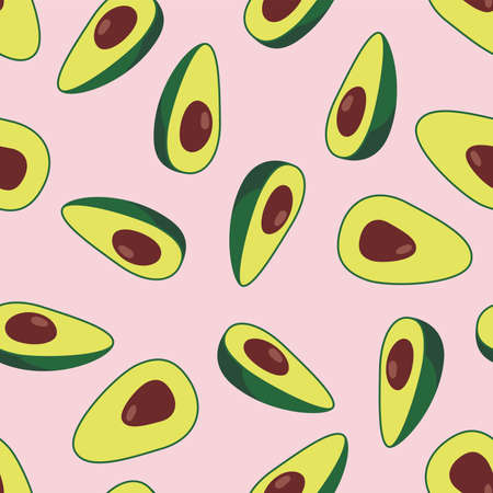vector avocado seamless pattern. healthy organic food illustration. background of avocado fruit cutsのイラスト素材
