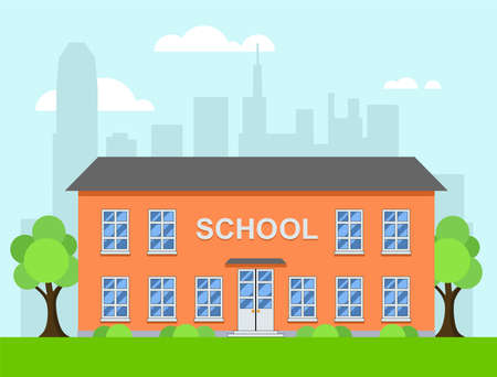 Cartoon  of school building in a cityのイラスト素材