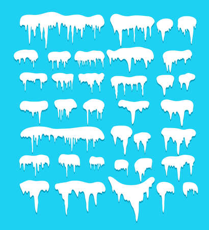 Collection of icicles and snow isolated on blueのイラスト素材