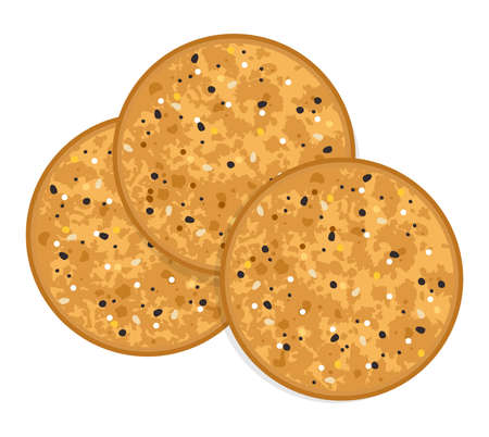 vector baked round cracker chips. top view of brown multi grain cheese crackers isolated on white background. eps10 illustrationのイラスト素材