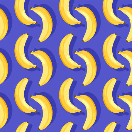 vector seamless pattern with yellow ripe bananas on blue background. food illustration of fresh tropical banana fruits for seamless summer patternsのイラスト素材