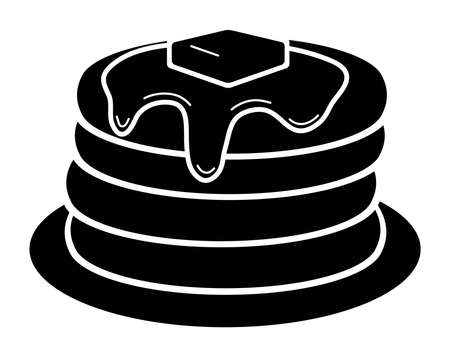 vector pancake stack isolated on white background. pile of pancakes with butter on top. morning breakfast food background with sweet pancakes. black and white illustrationのイラスト素材