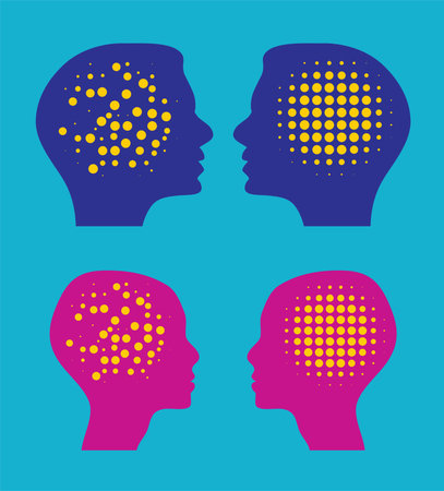 vector concept of chaos and order in human head. simple flat illustration of organized thoughts, good idea or mental or intelligence disorder concept. symbol of chaos and order in mindのイラスト素材