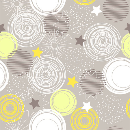 vector seamless background pattern with abstract geometric elements, circles, dots and thin line shapes. seamless texture design with circles, thin lines and dots. modern pattern for fabric textileのイラスト素材