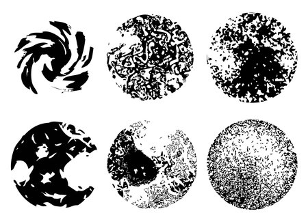 vector brush stroke circle grunge backgrounds. round paint stroke black textures isolated on white background. ink splash banner artistic illustrations. paint brush graphic designのイラスト素材