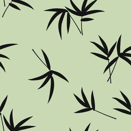 vector bamboo shoots seamless pattern. black tropical bamboo branches on seamless green background for floral illustrationのイラスト素材